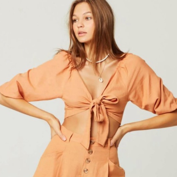 L*Space SET Penelope Toasted Crop Top & Vista Shorts Linen Blend Size Medium - Picture 4 of 12